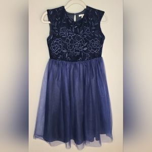 Nanette Kids - Girl's Navy Dress With Tulle Skirt, Sz 12